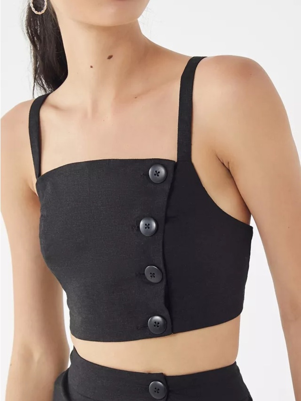 Urban Outfitters UO Linen Blend Black Button Cropped Top - XS